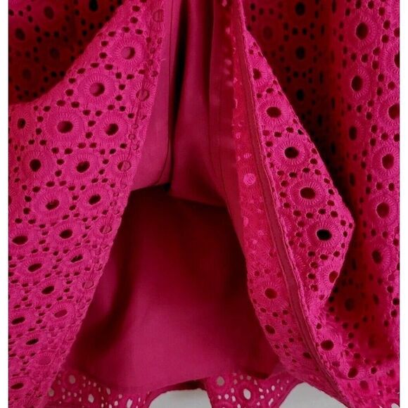 Halogen Eyelet Pleated Hot Pink Midi Skirt Size 4 Spring Summer - Picture 3 of 8
